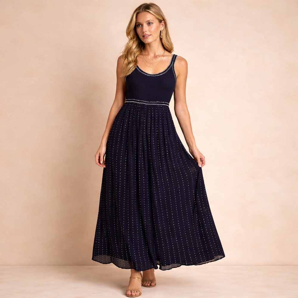 Joseph Ribkoff Prairie Slinky Maxi Nap Dress Contrast Trim Sz 8
